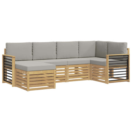 Utomhussoffset 6 pcs Vit och ljusgrå Polyester