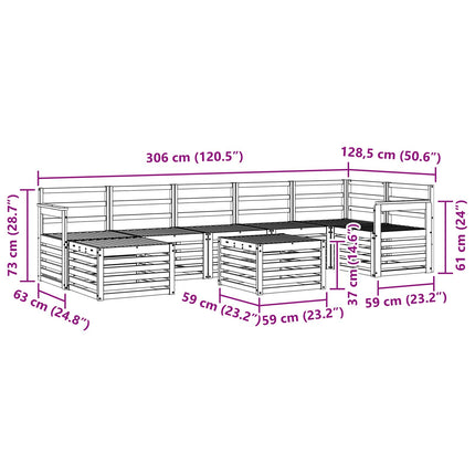 Utomhussoffset 8 pcs Vit 59 x 59 x 37 cm Massivt Akaciaträ
