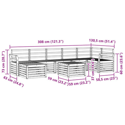 Utomhussoffset 8 pcs Vit 59 x 59 x 37 cm Massivt Akaciaträ