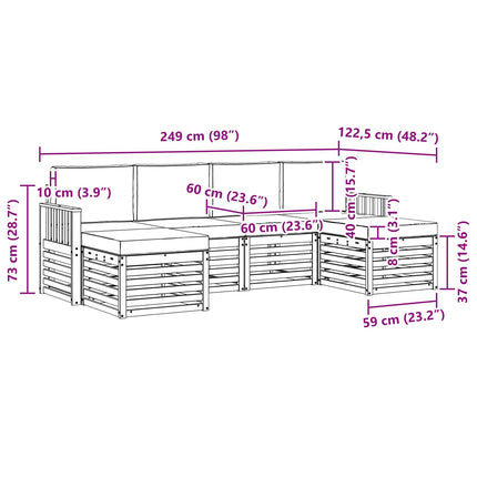 Utomhussoffset 5 pcs Vit och beige 249 x 122,5 x 73 cm
