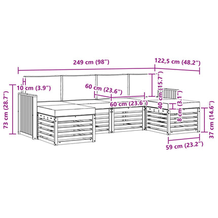 Utomhussoffset 6 pcs Vit och ljusgrå 249 x 122,5 x 73 cm