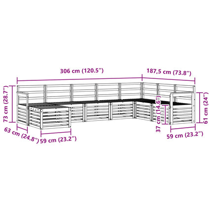 Utomhussoffset 8 pcs Vit 306 x 187,5 x 73 cm Massivt Akaciaträ