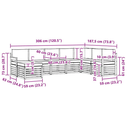 Utomhussoffset 8 pcs Vit och antracit 306 x 187,5 x 73 cm