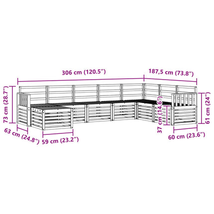 Utomhussoffset 8 pcs Vit 306 x 187,5 x 73 cm Massivt Akaciaträ