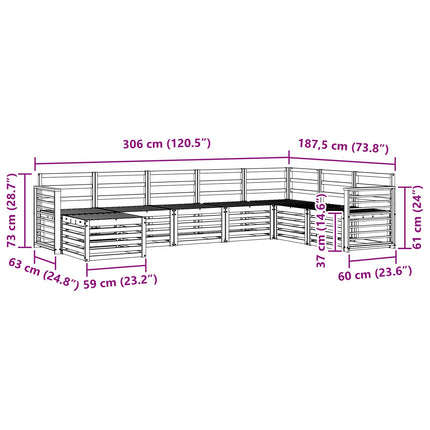 Utomhussoffset 8 pcs Vit 306 x 187,5 x 73 cm Massivt Akaciaträ