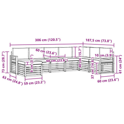 Utomhussoffset 8 pcs Vit och antracit 306 x 187,5 x 73 cm