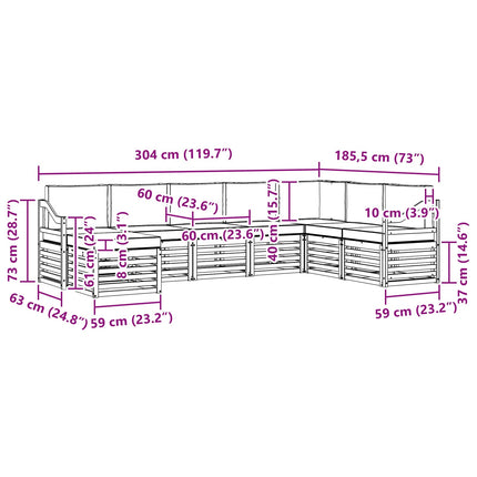 Utomhussoffset 8 pcs Vit och grädde 304 x 185,5 x 73 cm
