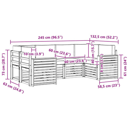 Utomhussoffset 6 pcs Vit och grädde 245 x 132,5 x 73 cm