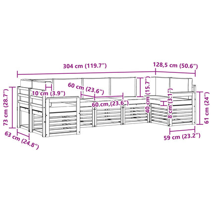 Utomhussoffset 6 pcs Vit och grädde 304 x 128,5 x 73 cm