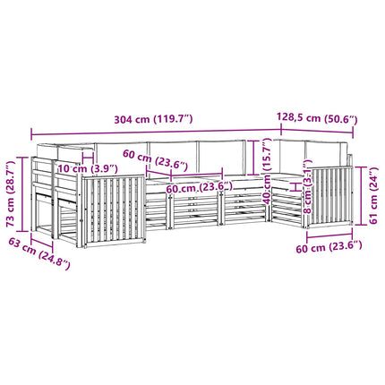 Utomhussoffset 7 pcs Vit och ljusgrå 304 x 128,5 x 73 cm