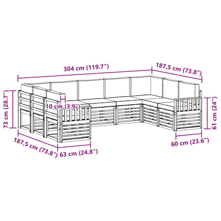 Utomhussoffset 7 pcs Vit och Antracit 304 x 128,5 x 73 cm