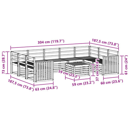 Utomhussoffset 10 pcs Vit 59 x 59 x 37 cm Massivt Akaciaträ