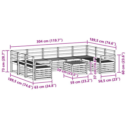 Utomhussoffset 10 pcs Vit 59 x 59 x 37 cm Massivt Akaciaträ