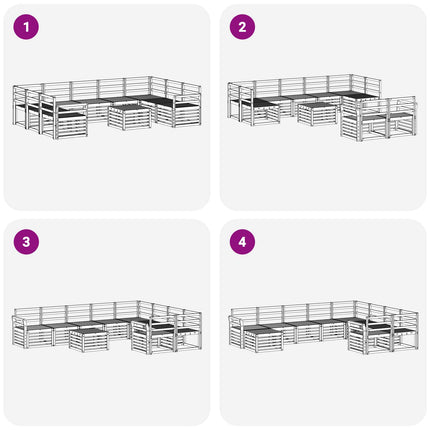 Utomhussoffset 10 pcs Vit 59 x 59 x 37 cm Massivt Akaciaträ