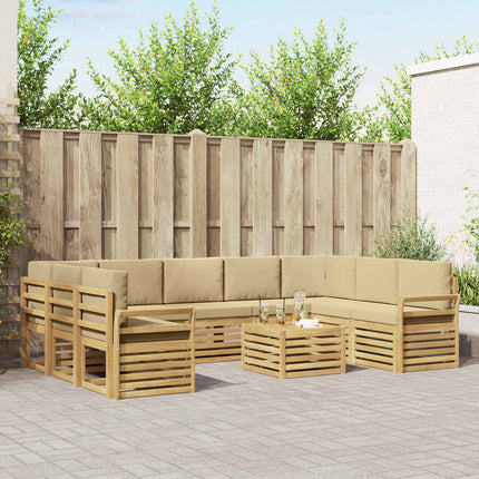 Utomhussoffset 10 pcs Vit och Beige 59 x 59 x 37 cm Polyester