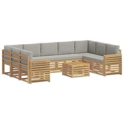 Utomhussoffset 10 pcs Vit och ljusgrå 59 x 59 x 37 cm Polyester