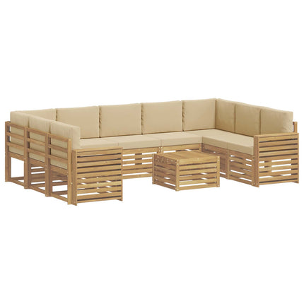 Utomhussoffset 10 pcs Vit och Beige 59 x 59 x 37 cm Polyester