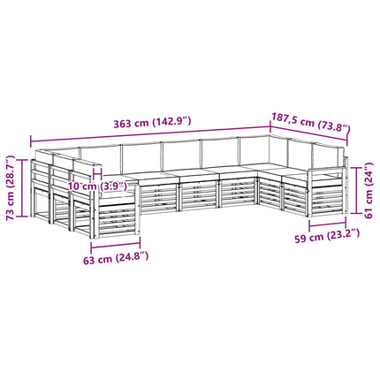 Utomhussoffset 7 pcs Vit och Antracit 363 x 187,5 x 73 cm