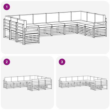 Utomhussoffset 10 pcs Vit och ljusgrå 363 x 190 x 73 cm