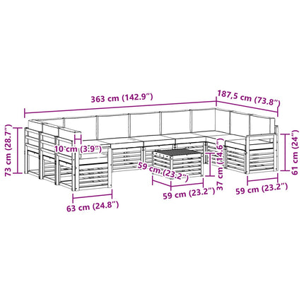 Utomhussoffset 8 pcs Vit och Antracit 59 x 59 x 37 cm Polyester