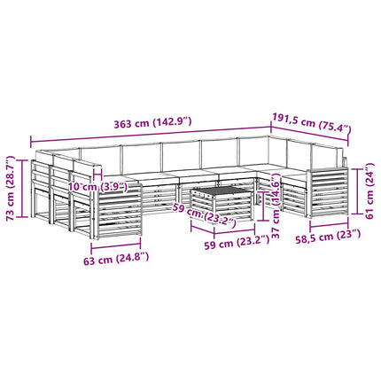 Utomhussoffset 11 pcs Vit och antracit 59 x 59 x 37 cm