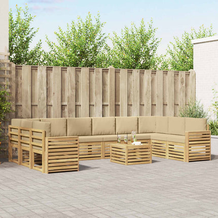 Utomhussoffset 11 pcs Vit och Beige 59 x 59 x 37 cm Polyester