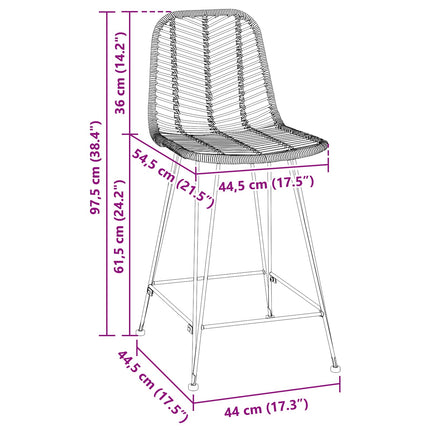 Barstol 2 pcs 44,5 x 54,5 x 97,5 cm Rattan och Järn