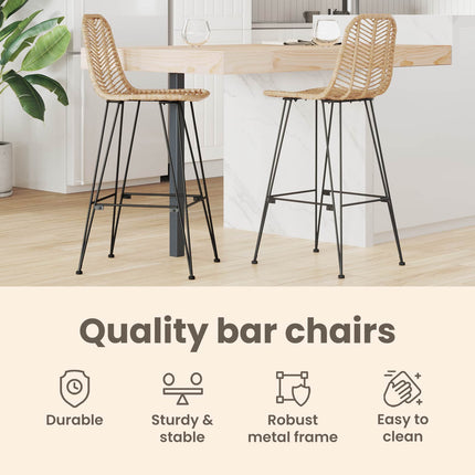Barstol 2 st Naturfärg 44 x 52 x 111 cm Rattan och Järn