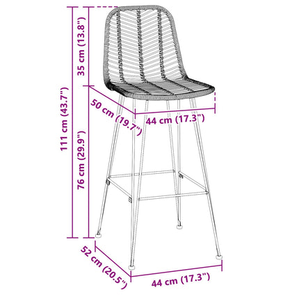 Barstol 2 pcs 44 x 52 x 111 cm Rattan och Järn