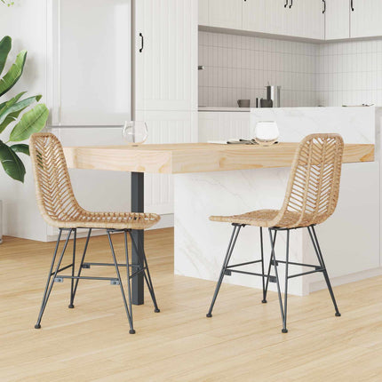 Matstol 2 pcs Rattan och Järn Naturfärg 44,5 x 54,5 x 85 cm
