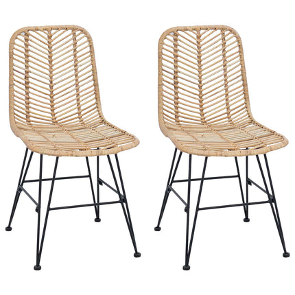 Matstol 2 st Rattan och Järn Naturfärg 44,5 x 54,5 x 85 cm