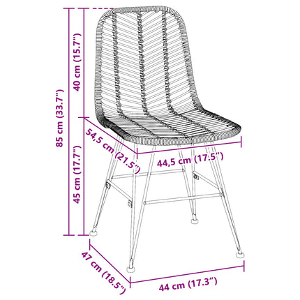 Matstol 2 pcs Rattan och Järn Naturfärg 44,5 x 54,5 x 85 cm