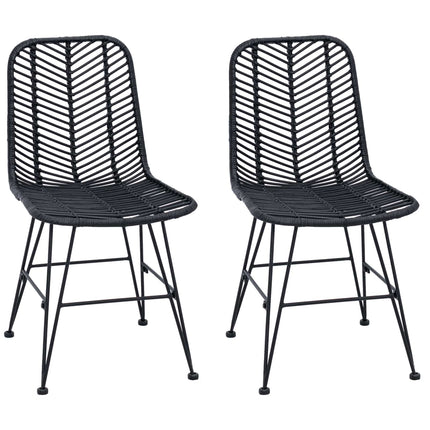 Matstol 2 pcs Rattan och Järn Svart 44,5 x 54,5 x 85 cm