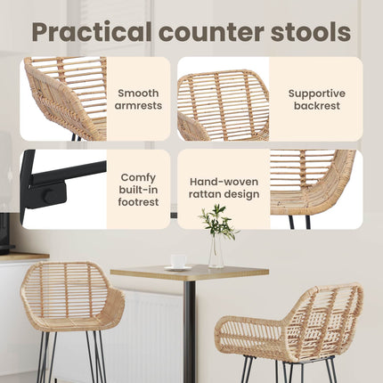 Barstol 2 st Naturfärg 55 x 52 x 92 cm Rattan och Järn