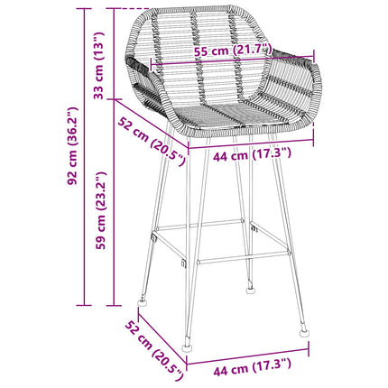 Barstol 2 pcs 55 x 52 x 92 cm Rattan och Järn