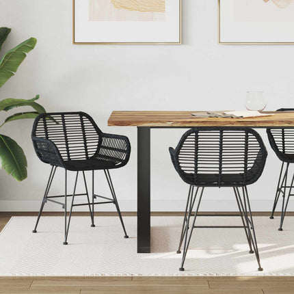Matstol 2 pcs Rattan och Järn Svart 55 x 50 x 74 cm