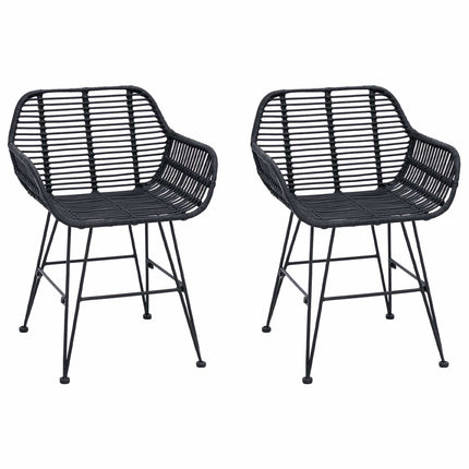 Matstol 2 st Rattan och Järn Svart 55 x 50 x 74 cm