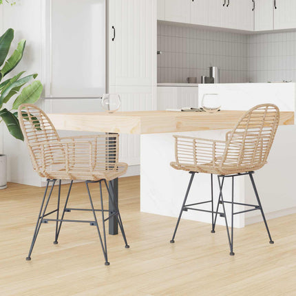 Matstol 2 pcs Rattan och Järn Naturfärg 57 x 55 x 85 cm