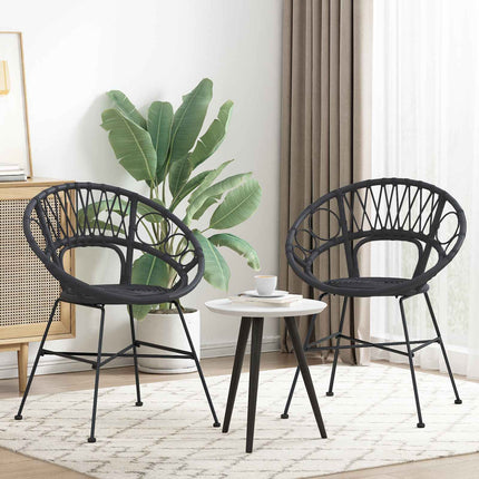 Matstol 2 pcs Rattan och Järn Svart 54 x 65 x 82 cm
