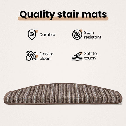 Självhäftande trappmattor 15 st 65 x 21 x 4 cm Non-Slip Brun