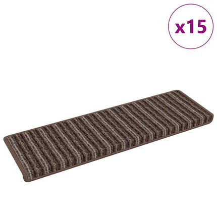 Självhäftande trappmattor Randig 15 pcs Brun 65 x 21 x 4 cm
