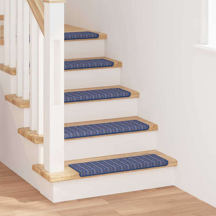 Självhäftande trappmattor Randig 15 pcs Blå 65 x 21 x 4 cm