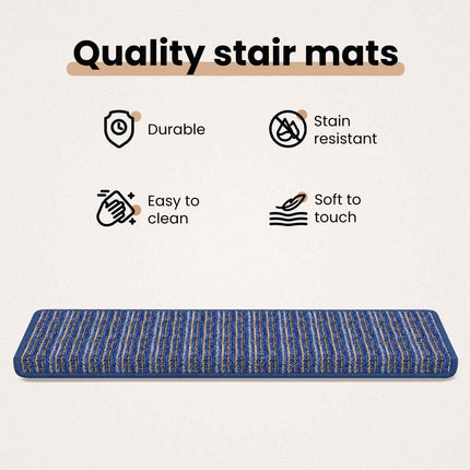 Självhäftande trappmattor 15 st 65 x 21 x 4 cm Non-Slip Blå