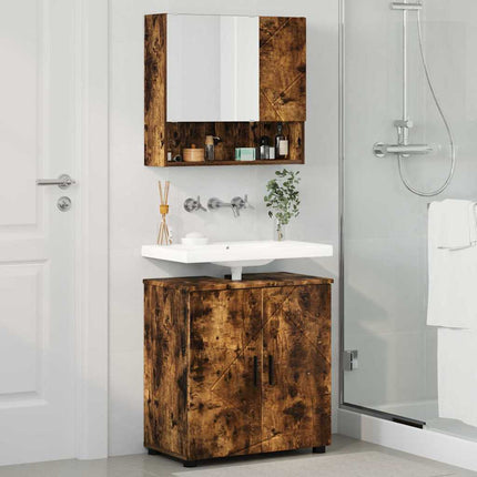 Badrumsmöbelset 2 st Rökt ek 61 x 35 x 64 cm