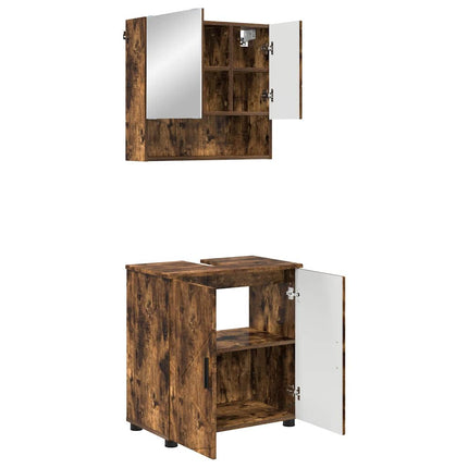 Badrumsmöbelset 2 st Rökt ek 61 x 35 x 64 cm