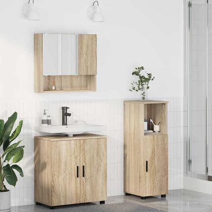 Badrumsmöbelset 3 pcs Sonoma-ek Konstruerat trä & Metall