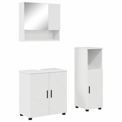 Badrumsmöbelset 3 pcs Högblanka vita Konstruerat trä & Metall