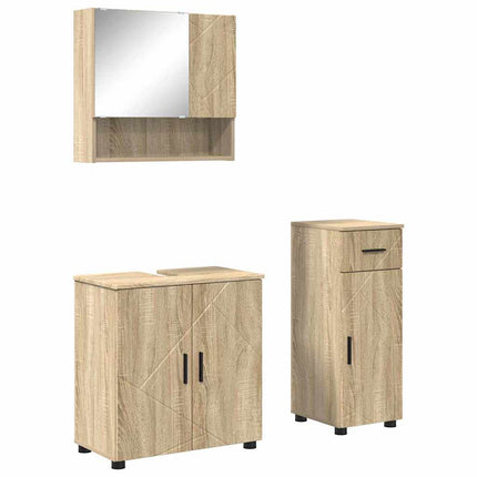 Badrumsmöbelset 3 pcs Sonoma-ek Konstruerat trä & Metall