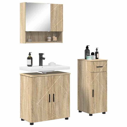 Badrumsmöbelset 3 pcs Sonoma-ek Konstruerat trä & Metall