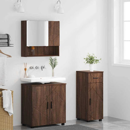 Badrumsmöbelset med låda 3 pcs Brun Ek Konstruerat trä & Metall